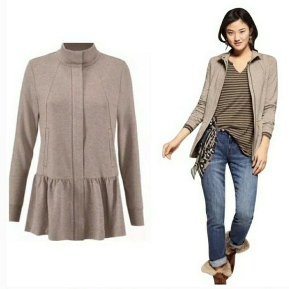 CAbi Jackets & Blazers - Cabi Tan French Terry Zip Front Peplum Jacket